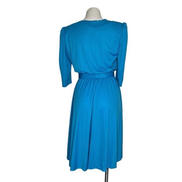 ANTHONY RICHARDS Blue Shirtwaist Dress Belted Elastic Waist Stretchy Size 6P 4P - Picture 2 of 9